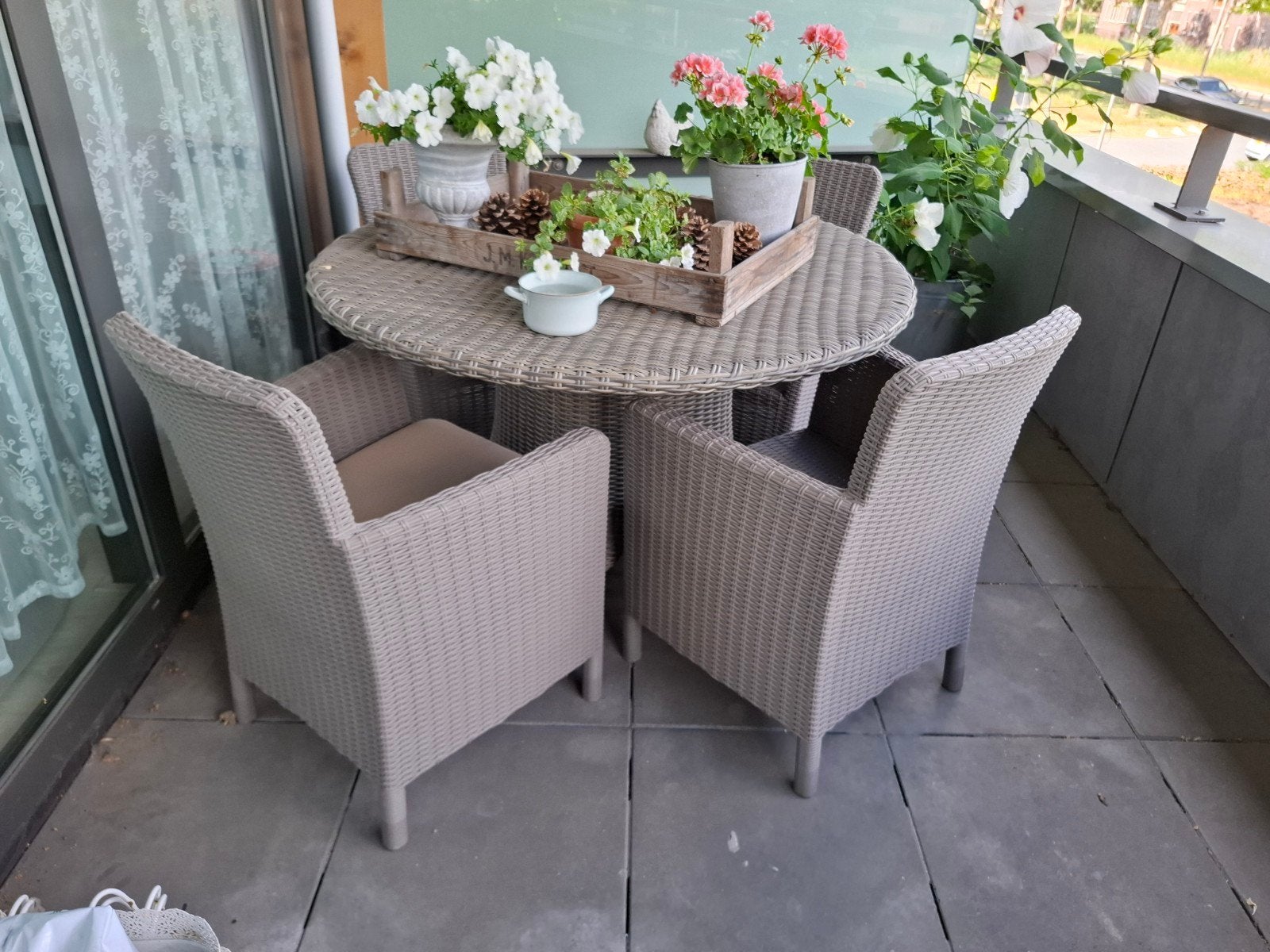 Allibert Tuinset Wicker Grijs 4-persoons met Kussens, Ophalen, 4 zitplaatsen, Gebruikt, Wicker