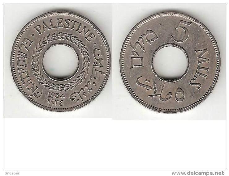 palestina 5 mils1934 km 3 vf+ !! rare date !!catalog val 35$, Verzenden, Midden-Oosten, Losse munt