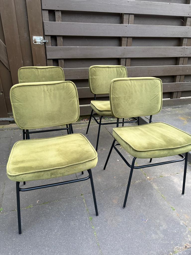 Eetkamer stoelen - olijfgroen - 4 stuks,  velours, Huis en Inrichting, Stoelen, Ophalen, Zo goed als nieuw, Overige kleuren, Vier