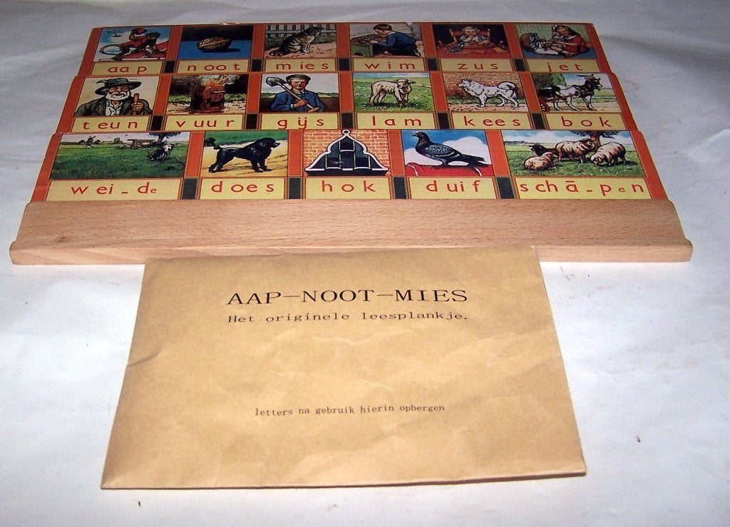 Aap Noot Mies leesplankje met letters - Origineel. Izgs., Ophalen of Verzenden