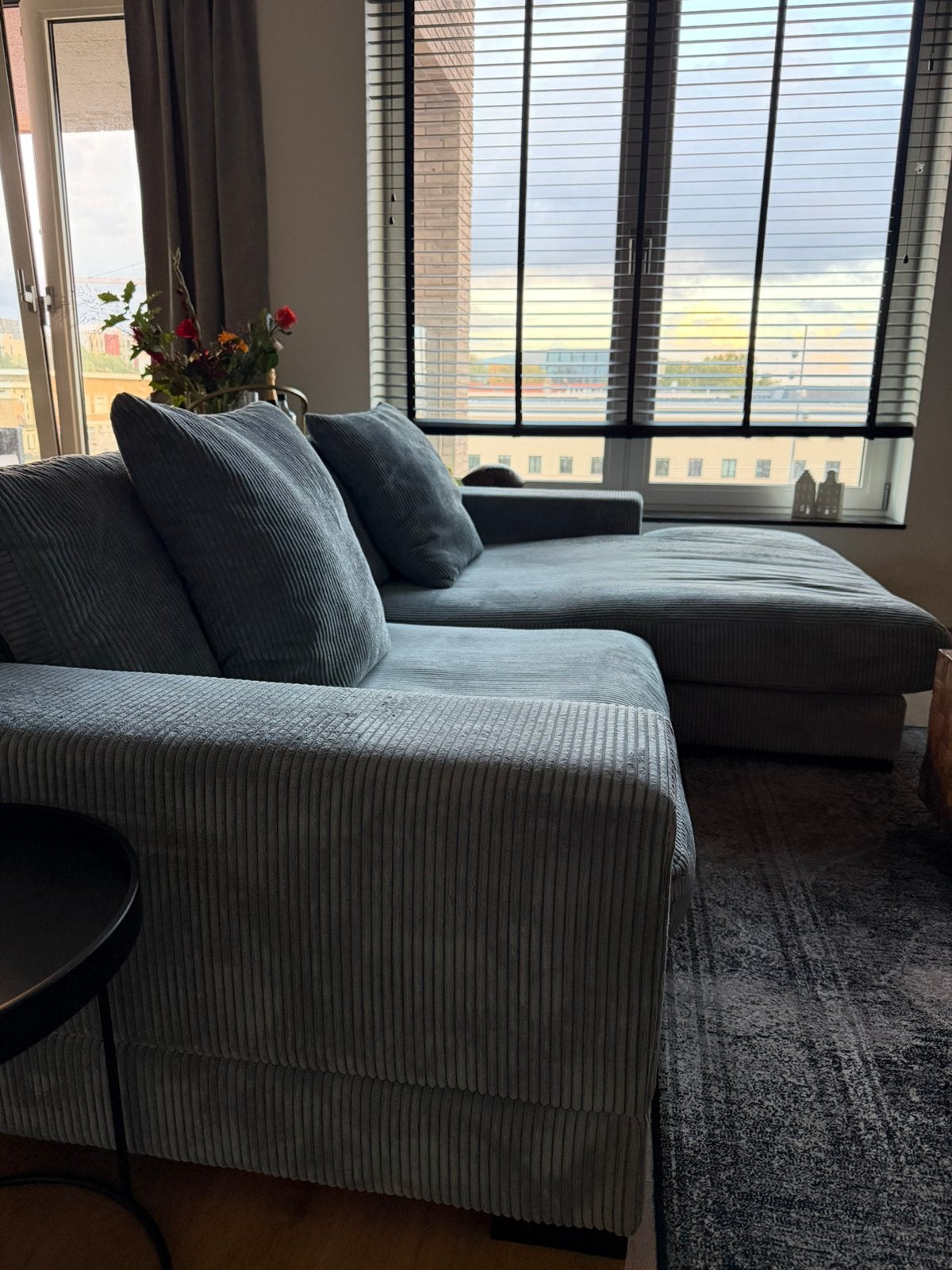 Loods 5 | Mino hoekbank + loveseat rib blauw, Ophalen, 250 tot 300 cm, Gebruikt, Driepersoons