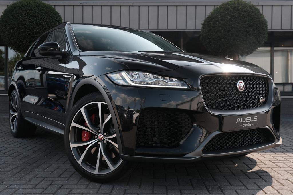 Jaguar F-Pace 5.0 V8 S/C AWD SVR Panodak Meridian Sfeerverli, Automaat, 138 €/maand, Zwart, Leder
