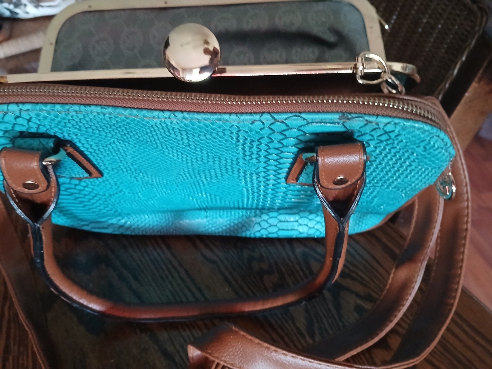Michael Kors Handtas - Turquoise Slangenprint, Ophalen, Nieuw, Overige kleuren, Overige typen