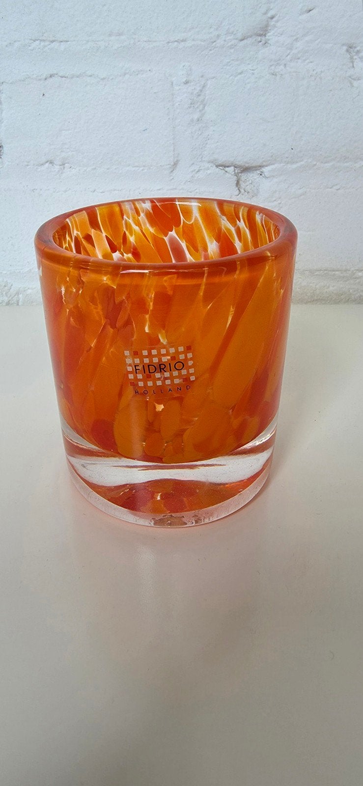 Erg mooie, glazen waxinelicht houder van Fidrio Holland, Vintage, Nieuw, Ophalen of Verzenden, Oranje