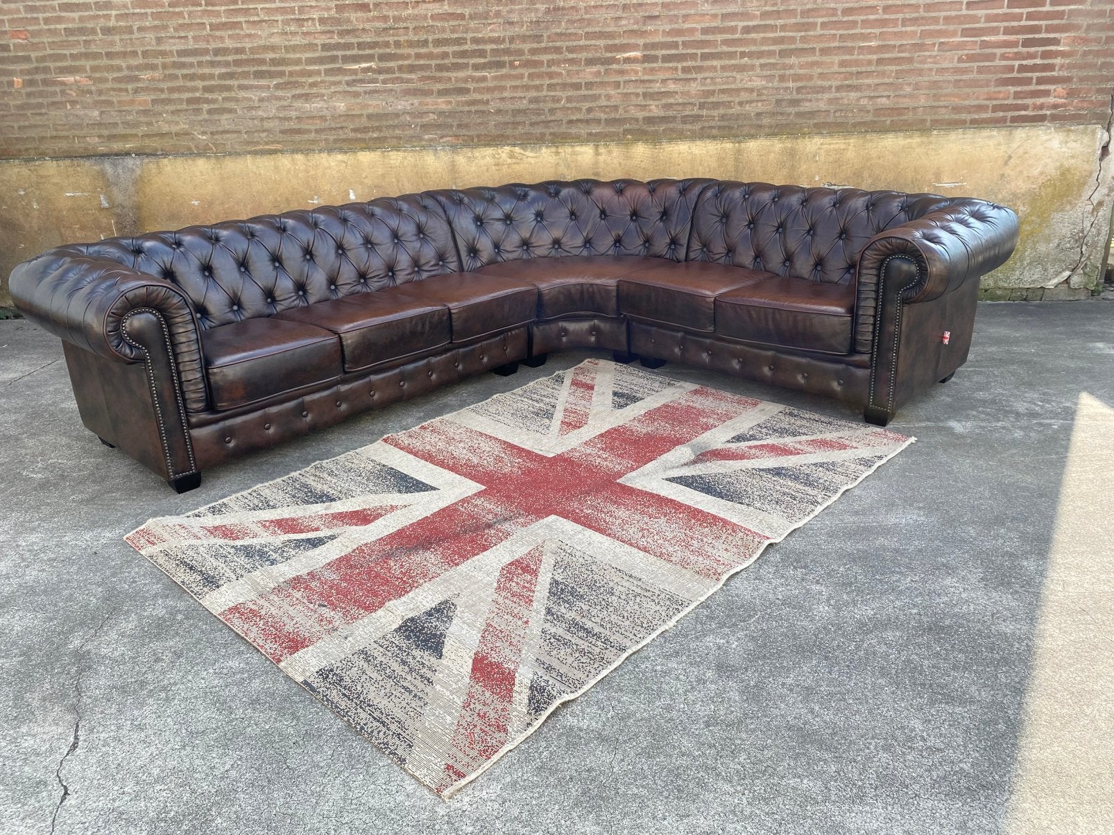 Nieuwstaat !! Chesterfield Bruin leren hoekbank Birmingham, Ophalen, Overige maten, 300 cm of meer, Zo goed als nieuw