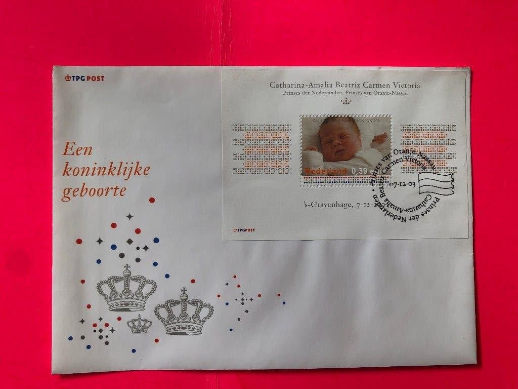 geboorte Amalia envelop en munt, Verzenden, Na 1940, Gestempeld