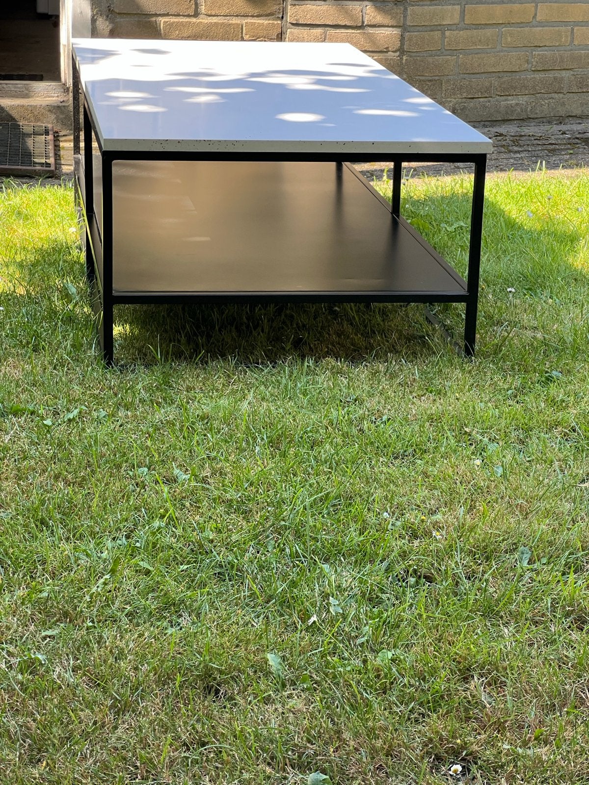Salontafel Zwart IJzeren Onderstel met Wit Blad, Ophalen, Gebruikt, 100 tot 150 cm, 50 tot 100 cm
