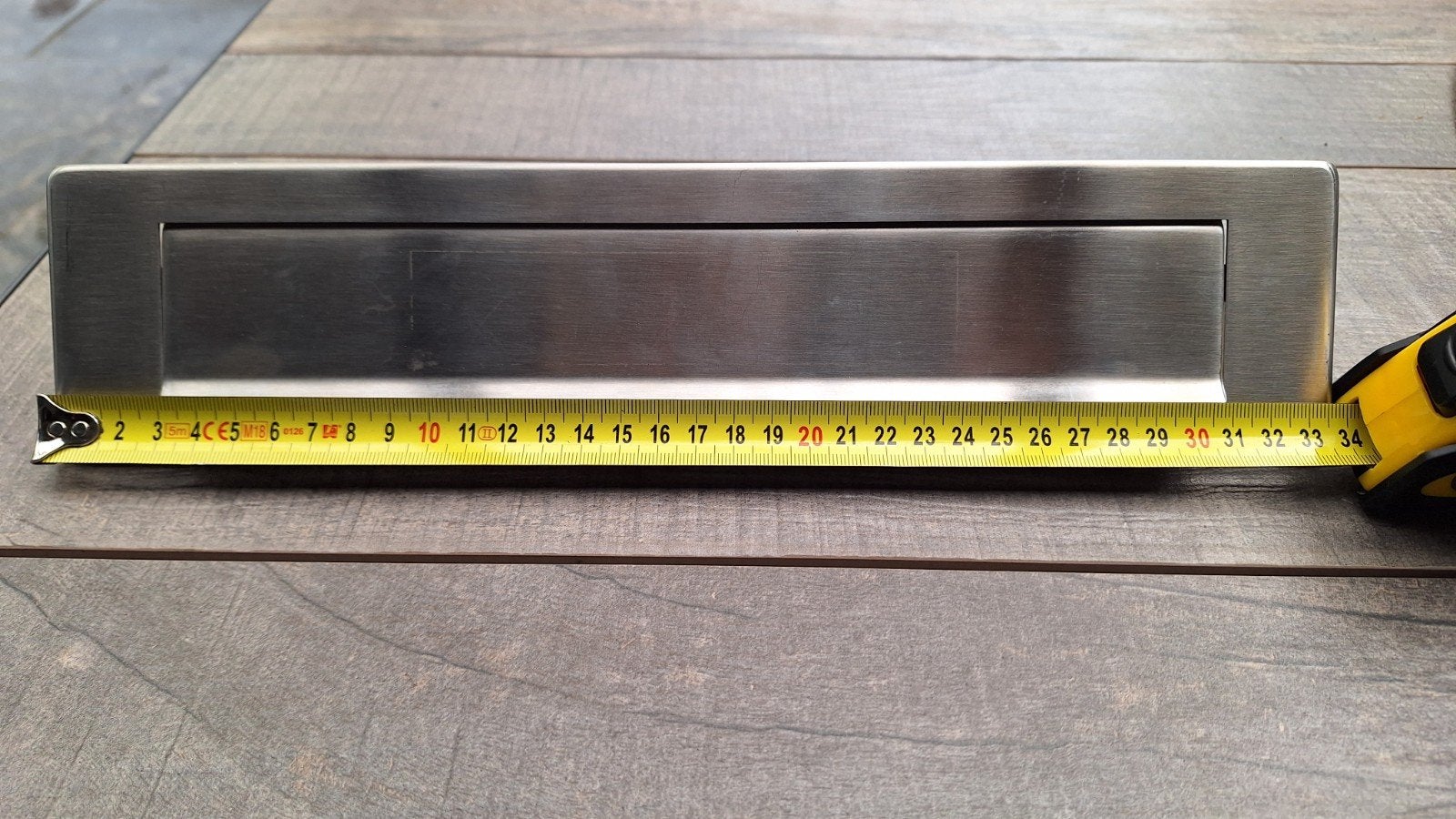 Gebruikte RVS brievenbusklep 34x7,5cm - Zware uitvoering, Tuin en Terras, Brievenbussen, Ophalen of Verzenden, Gebruikt, Rvs, Brievenbusklep