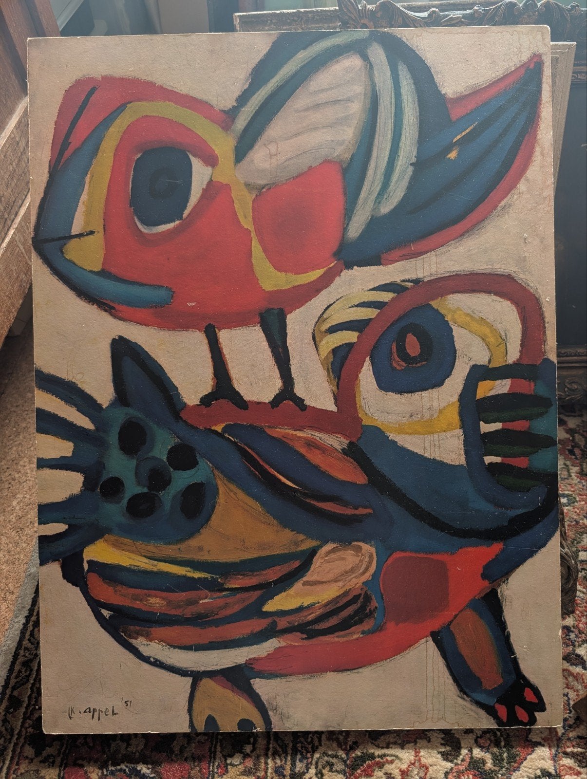 Karel Appel Litho - Levendige Vogels uit 1951, Antiek en Kunst, Ophalen of Verzenden