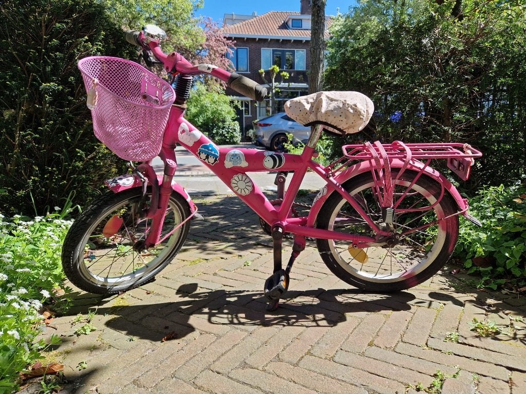 Kinderfiets roze, Ophalen, Terugtraprem, Gebruikt, Onbekend