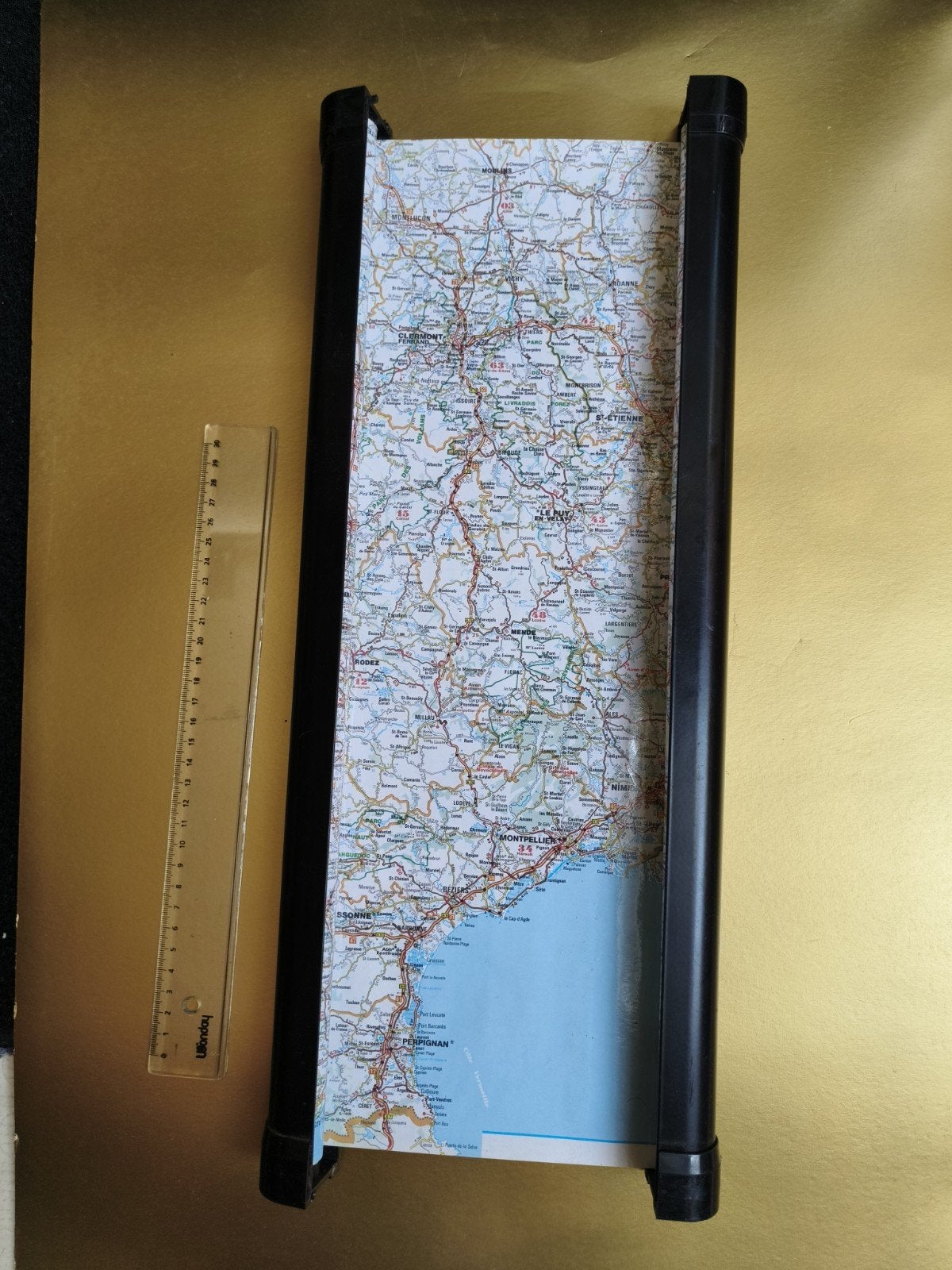 Vintage wegenkaart Frankrijk in oprolbare kunststof lijst, Boeken, Atlassen en Landkaarten, Ophalen of Verzenden