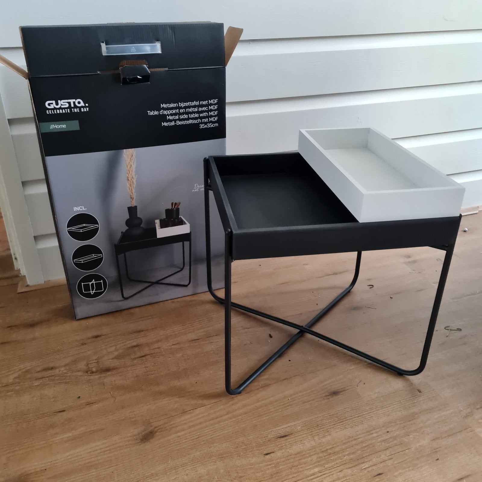 Gusto bijzettafel met HDF blad, zwart/wit, nieuw, Ophalen, Minder dan 45 cm, Minder dan 55 cm, Metaal of Aluminium