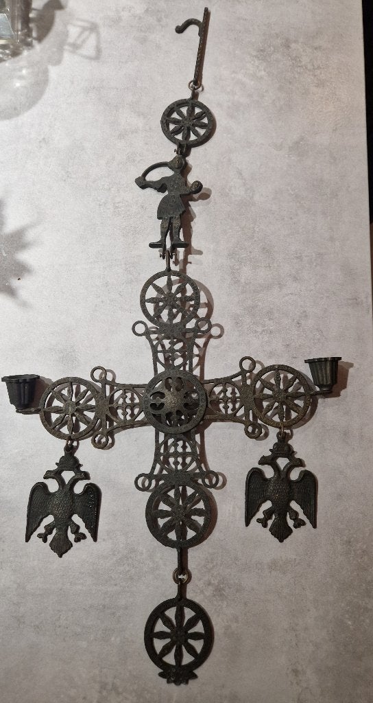 Byzantijns Kruis met Adelaars Vintage Wandkandelaar, Antiek en Kunst, Antiek | Religie, Ophalen of Verzenden