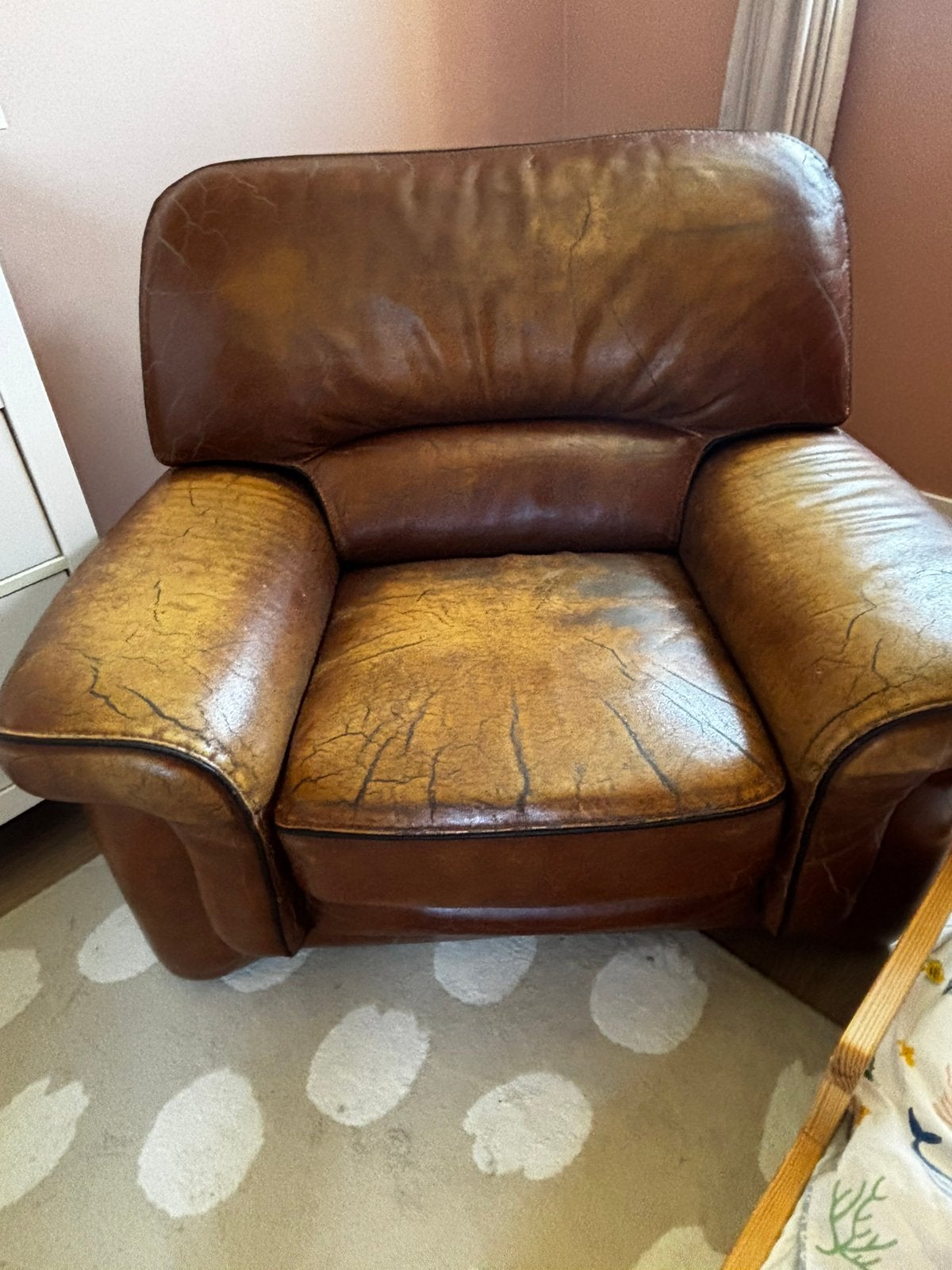 Leren fauteuil, Ophalen, Gebruikt, 100 tot 125 cm, Leer