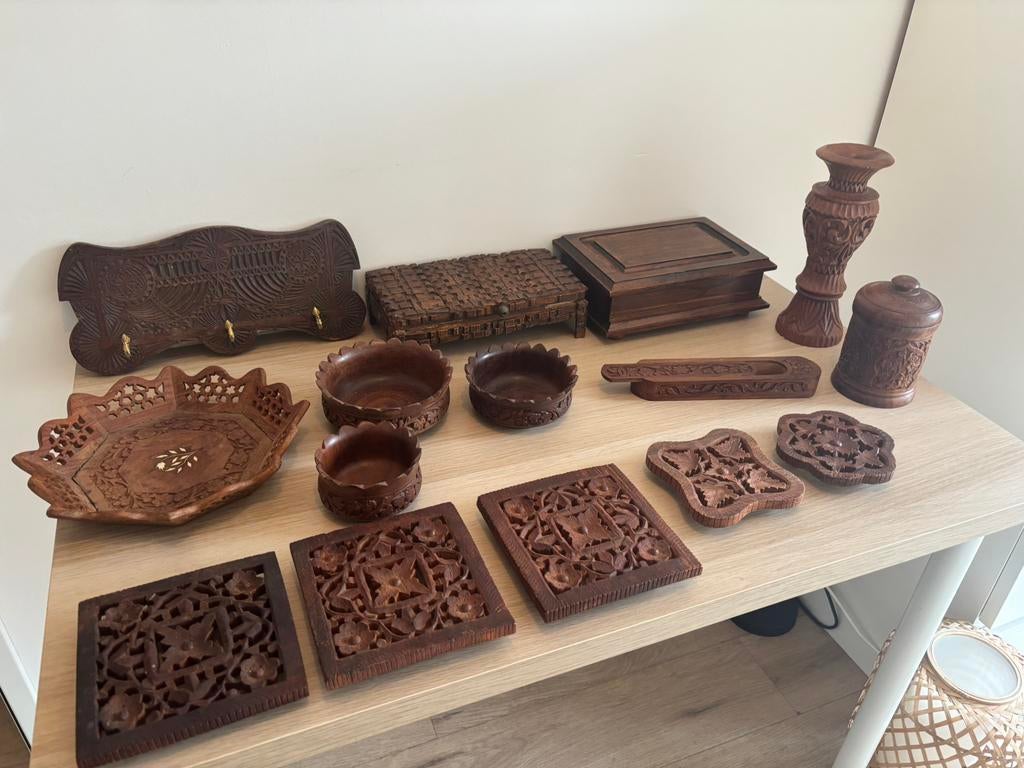 Verzameling oude houten woonaccessoires, Ophalen of Verzenden
