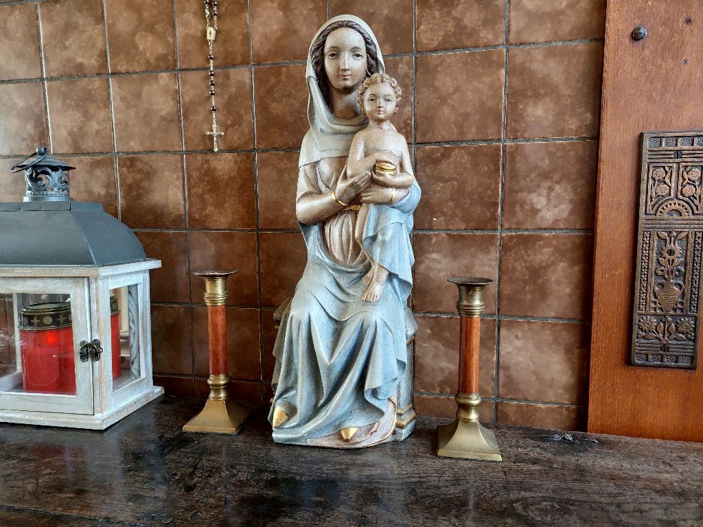 Madonna / Maria met kind / Massief / 46,5 cm. hoog / Beeld, Ophalen of Verzenden, 20 - 50 cm, Steen of Keramiek, Beeld