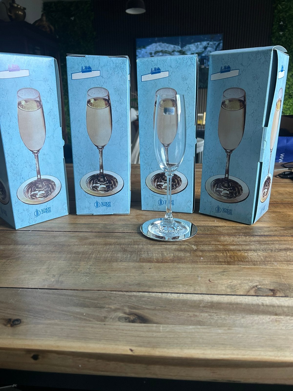 Schott zwiesel champagne glazen set 4, Ophalen of Verzenden, Zo goed als nieuw, Overige typen