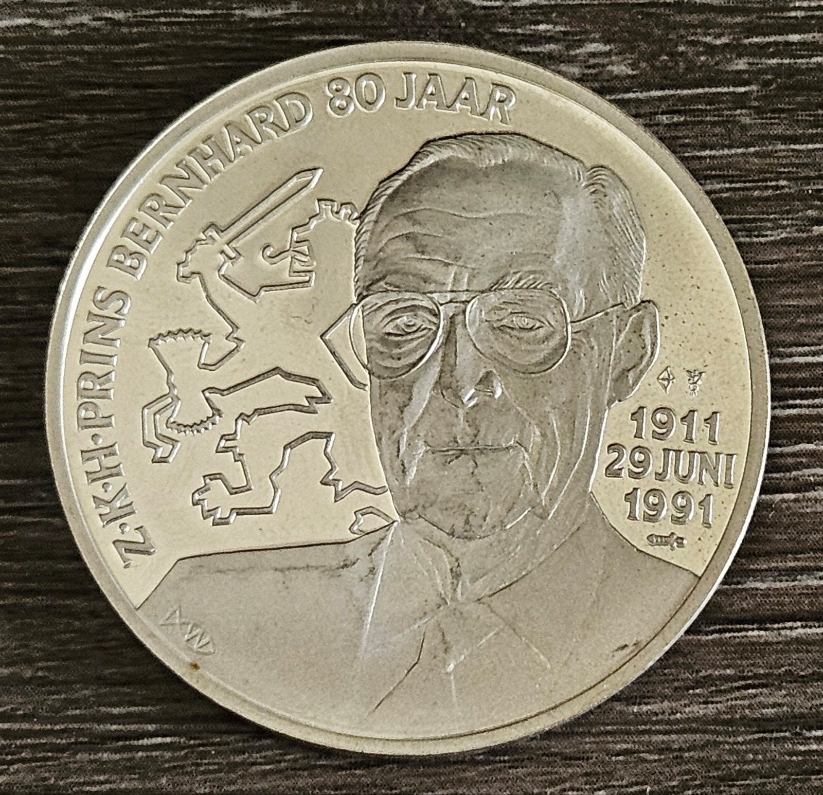 Zilveren gedenkmunt Z.K.H. Prins Bernhard 80 Jaar 1911-1991, Ophalen of Verzenden, Koningin Beatrix, Zilver