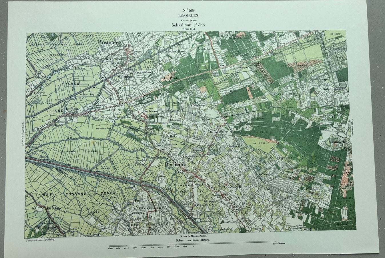 Mooie kaart uit Rosmalen uit 1895 ( 45cm x 32 ), Boeken, Atlassen en Landkaarten, Ophalen, 1800 tot 2000, Nederland, Landkaart