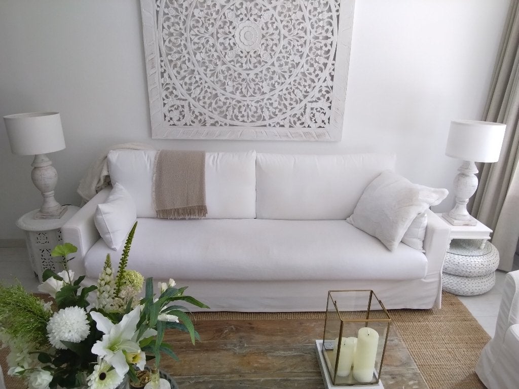 2 witte Baluster/landelijke lampen, 73 cm, Met kap, Wit, Zo goed als nieuw