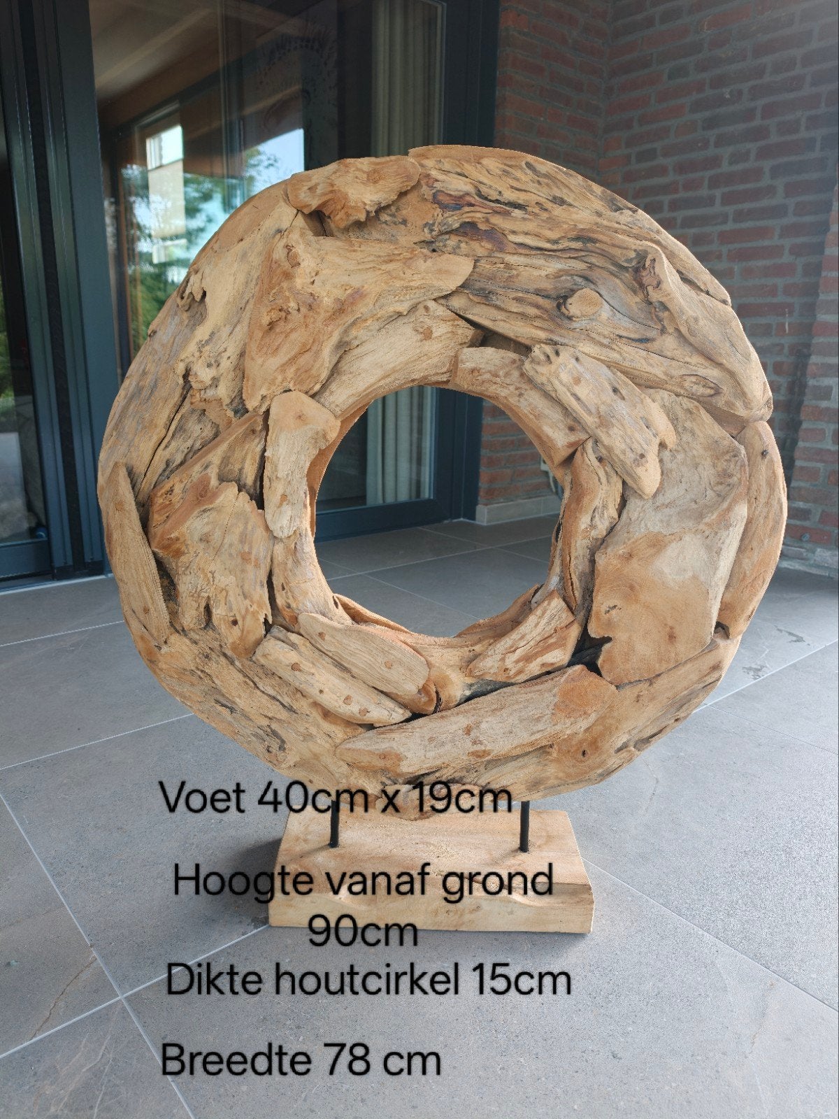 Robuuste drijfhout cirkel op voet - Uniek decoratiestuk, Huis en Inrichting, Ophalen, Hout, Gebruikt, Landelijk