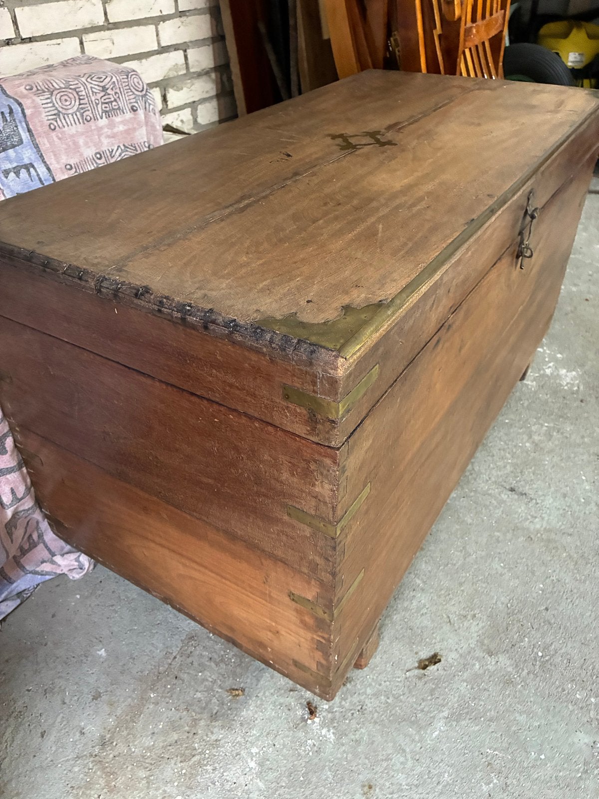 Oude Teakhouten Kist - 102x50x58 cm, Ophalen, 50 – 75, Gebruikt, 100 tot 150 cm