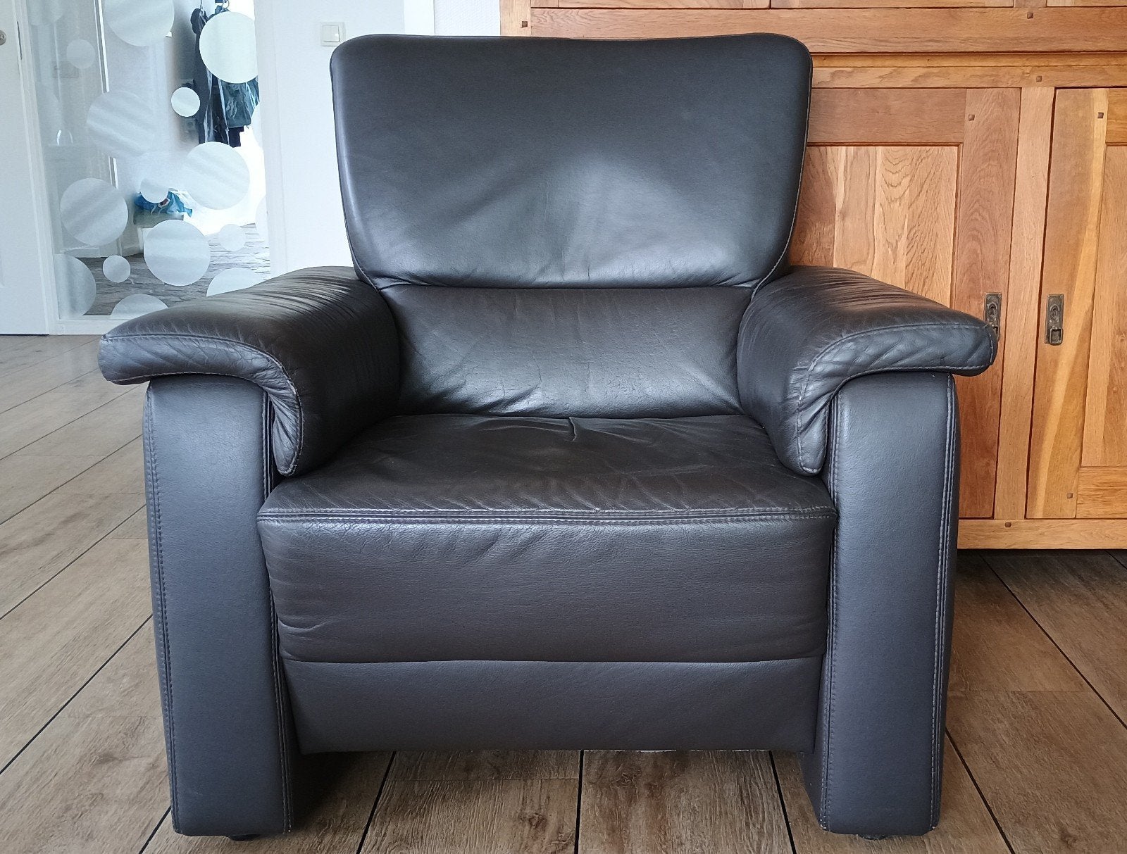 Bruine leren stoel., Huis en Inrichting, Fauteuils, Ophalen, Gebruikt, 75 tot 100 cm