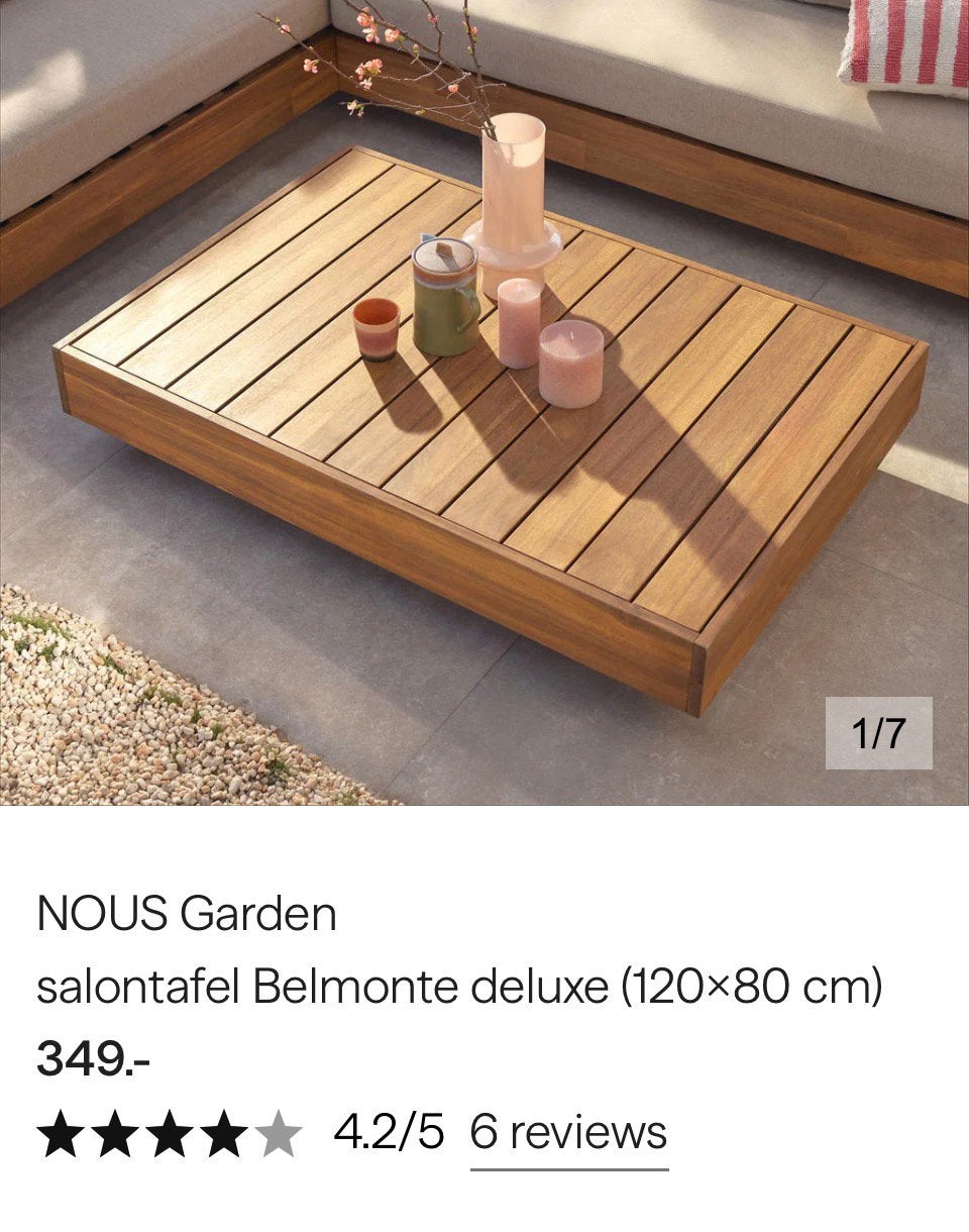 Tuintafel 120X80X22 cm ‘zwevend’, Ophalen, Nieuw, Hout