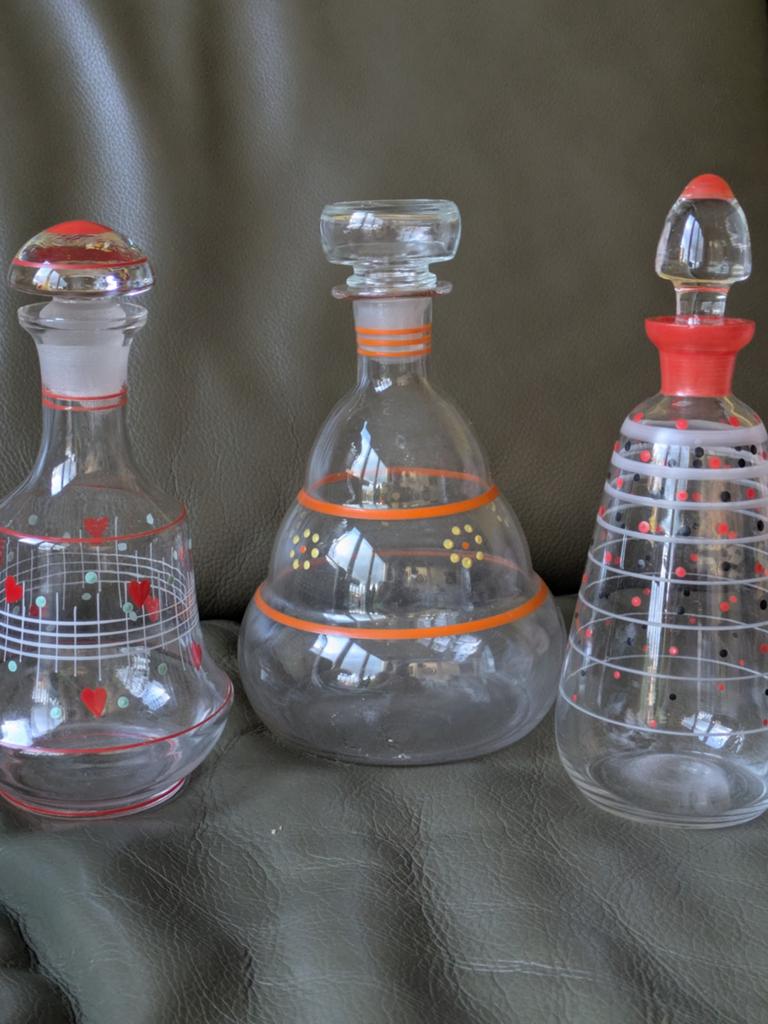 3 laat art Deco glazen karaf eind 40 begin 50, Ophalen of Verzenden