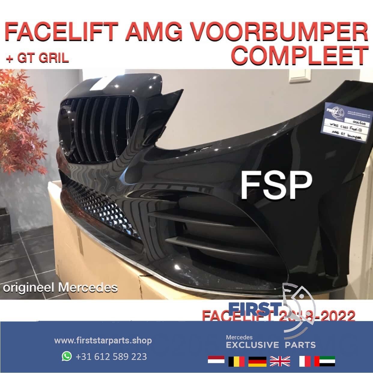 W205 C205 FACELIFT C43 AMG VOORBUMPER + GT GRIL ZWART 2018-2, Auto-onderdelen, Gebruikt, -, Voor, Ophalen of Verzenden