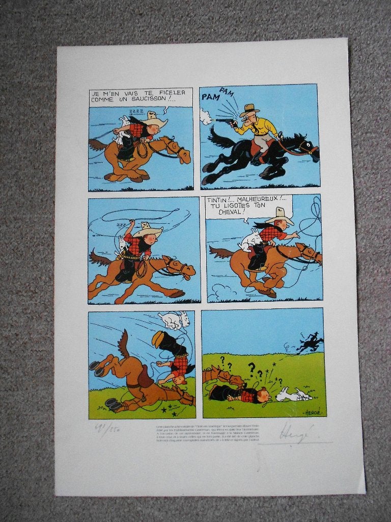 Tintin en Amérique-1980 lithografie nr 691 v 850 -sign Hergé, Eén stripboek, Ophalen of Verzenden, Zo goed als nieuw, Hergé