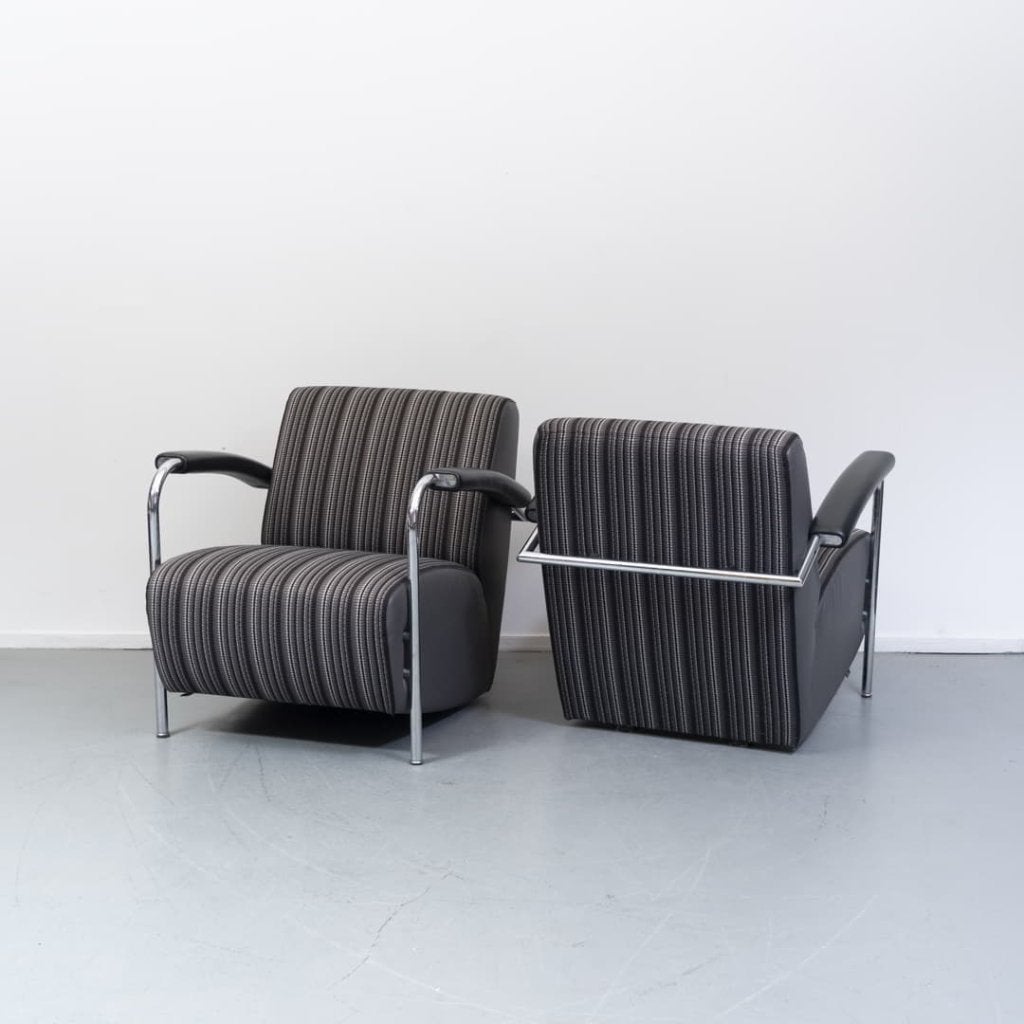 Leolux Scylla Laag Fauteuil Zwart/Grijs Gestreept Stof, Niet ingevuld, Zo goed als nieuw, Niet ingevuld, Niet ingevuld