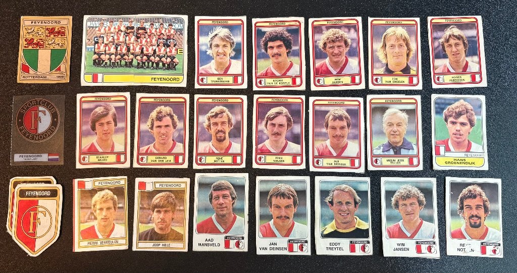 Feyenoord Panini Retro (geplakt en geknipt) Circa 1978-1982, Ophalen of Verzenden, Gebruikt, Feyenoord, Poster, Plaatje of Sticker