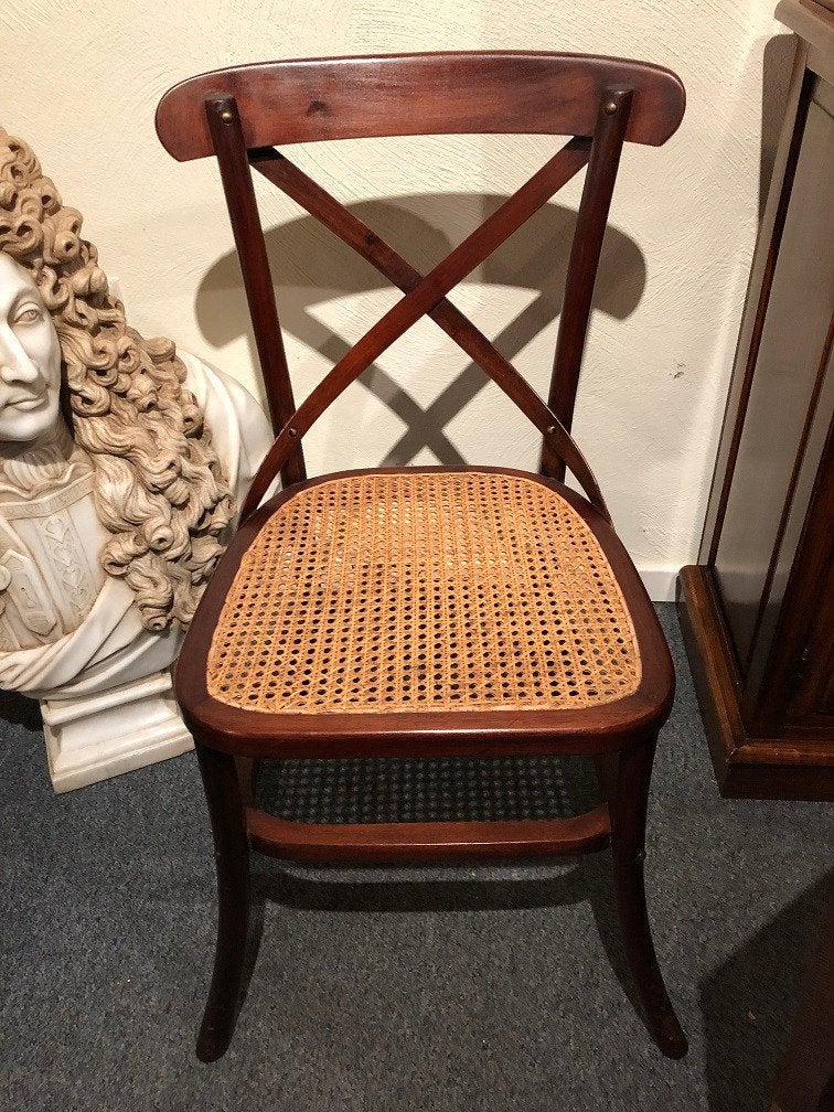 4 nieuwe stoelen flamant Crossed mahonie met rieten zitting, Ophalen, Nieuw, Hout, Landelijk