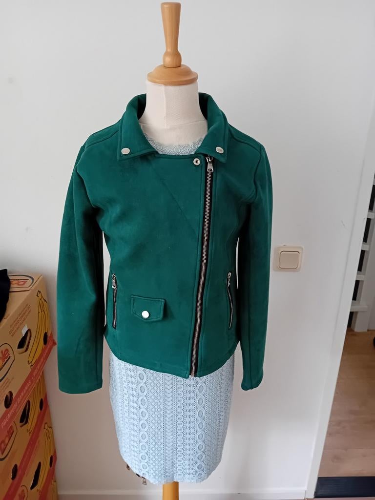 Groen bikerjack met rits valt als xs, Ophalen of Verzenden