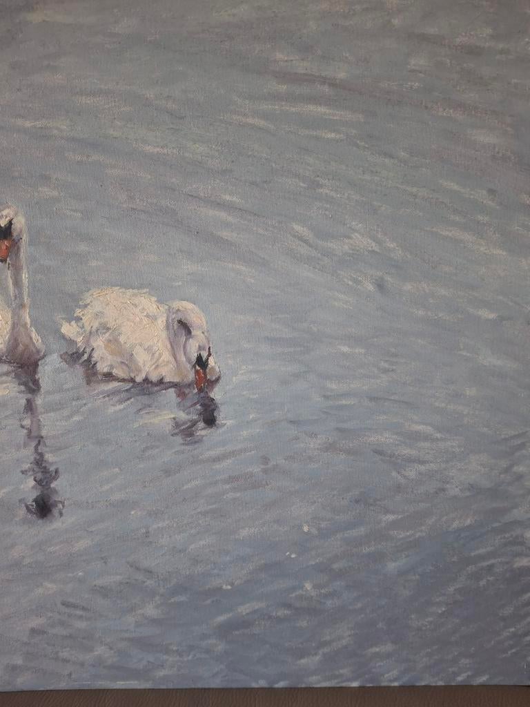 Olieverf schilderij Chris van Dijk (1952) " Twee Zwanen", Antiek en Kunst, Kunst | Schilderijen | Klassiek, Ophalen of Verzenden