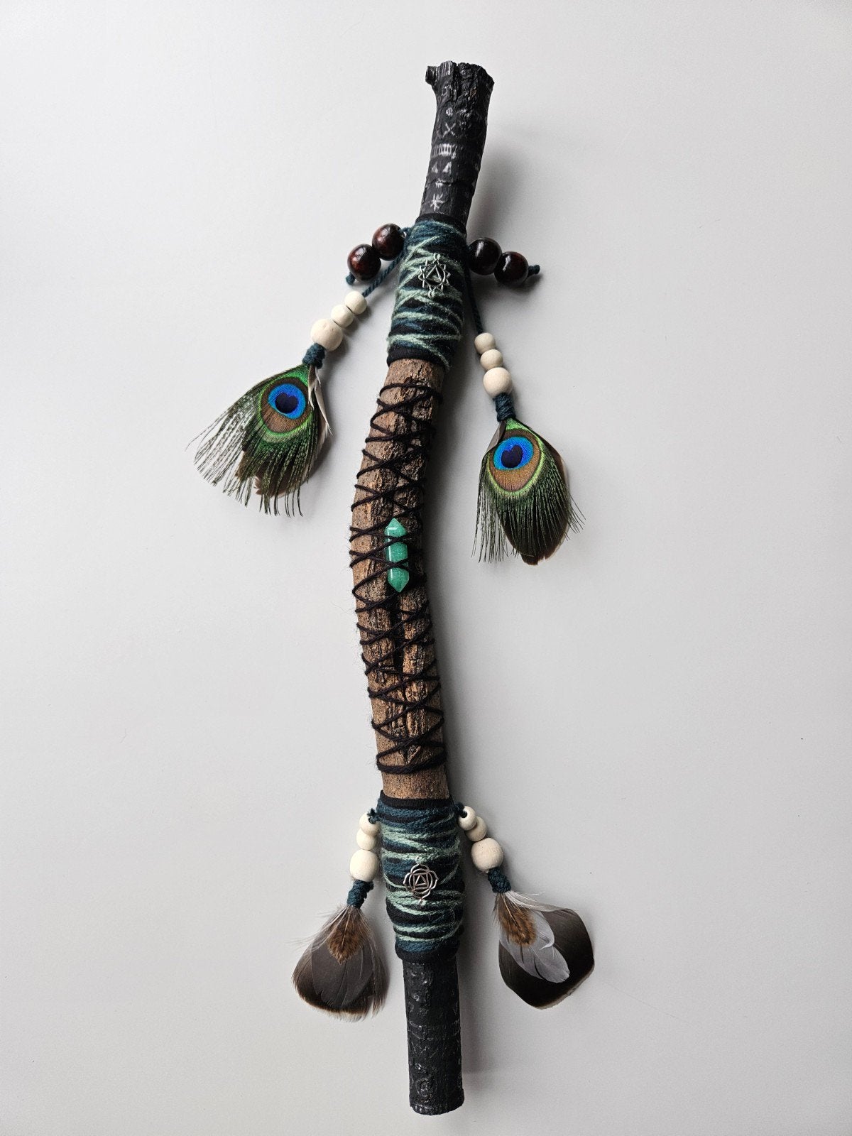 talking stick aventurijn Smudge sjamanisme reiki pauwenveer, Ophalen of Verzenden