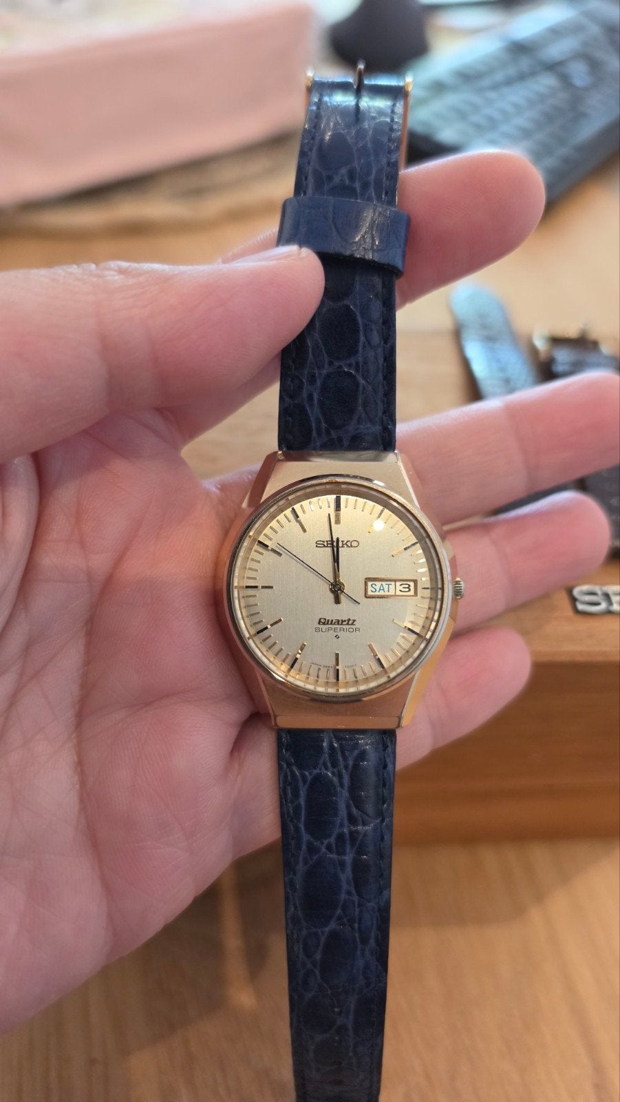 Seiko Superior 3883-7000 Goudkleurig + orig. doos Extra Band, Ophalen of Verzenden, Zo goed als nieuw, Leer, Seiko