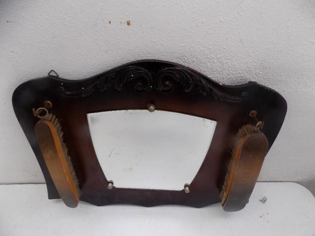 Spiegel brocante met borstels vintage retro kledingschuiers, Ophalen of Verzenden, Gebruikt