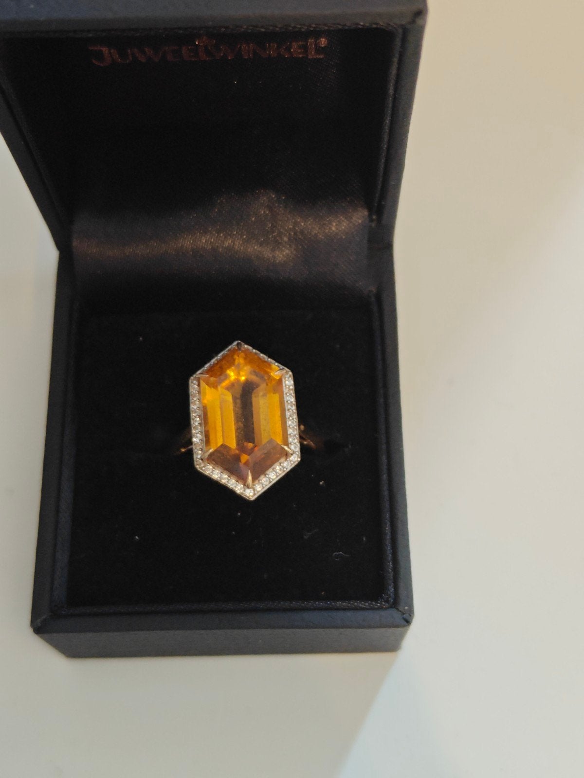 Mooie 9 karaat gouden ring met Citrien., Sieraden, Tassen en Uiterlijk, Ringen, 18 tot 19, Geel, Nieuw, Ophalen of Verzenden