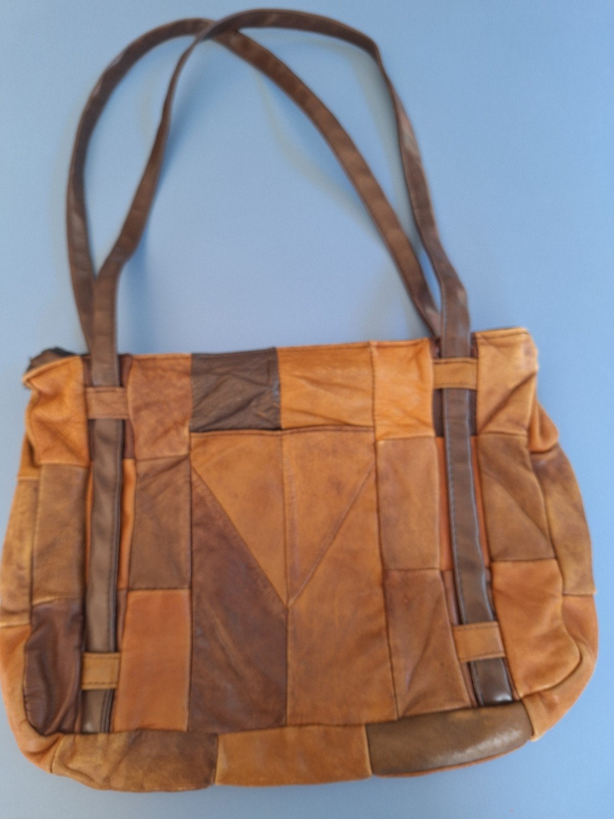 Vintage Leren Handtas - Zacht Patchwork Leer, Ophalen of Verzenden, Handtas