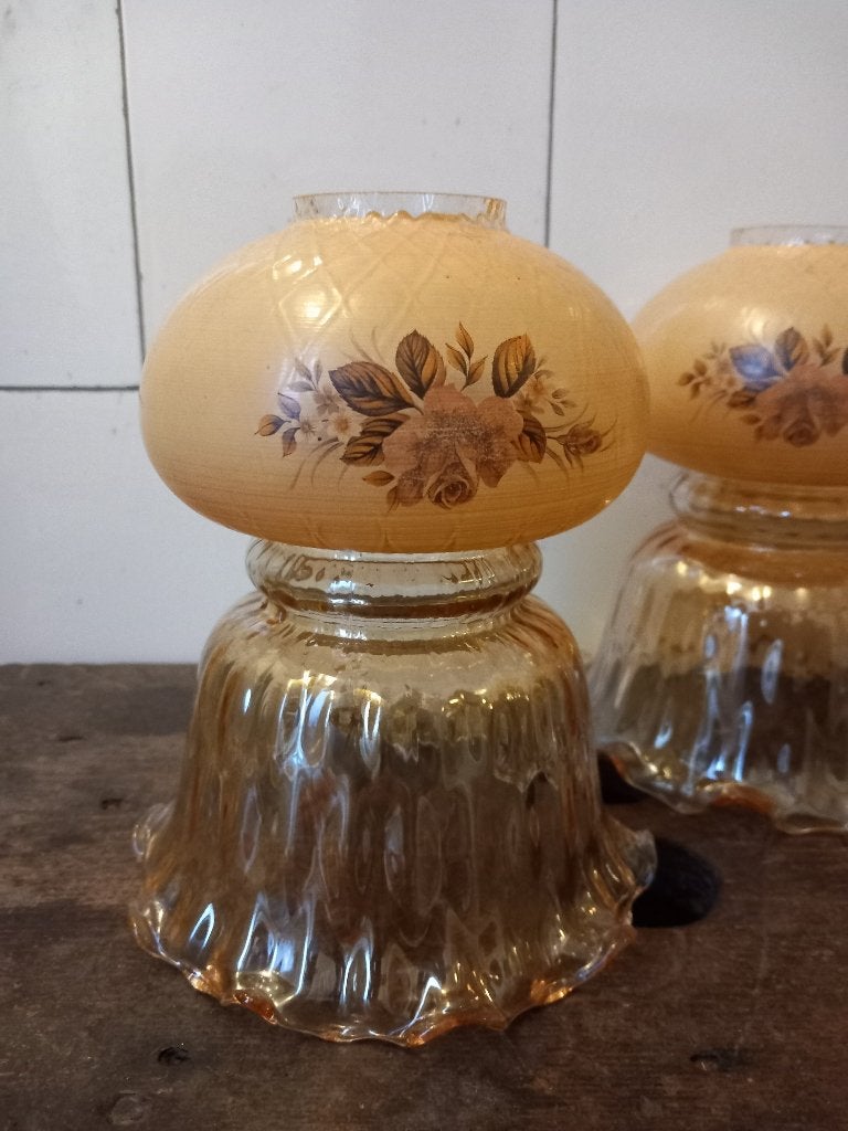oude glazen lampenkapjes antiek brocante lamp roos vintage, Ophalen of Verzenden