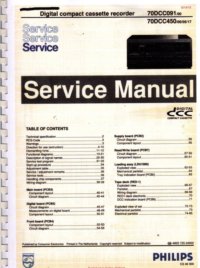 philips 700dcc091 service manual, Verzenden, Nieuw