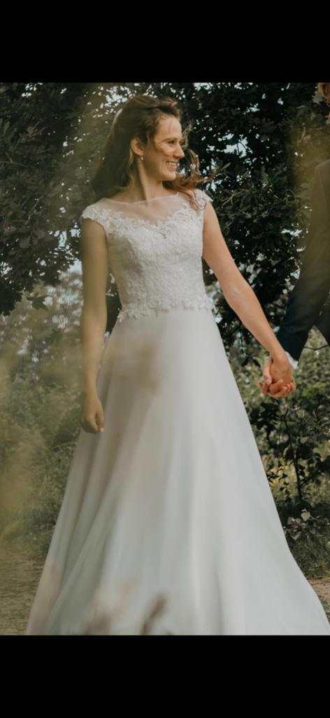 Bianca Evento Harmonia trouwjurk met kanten topje, Trouwjurk, Ophalen of Verzenden, Zo goed als nieuw, Wit