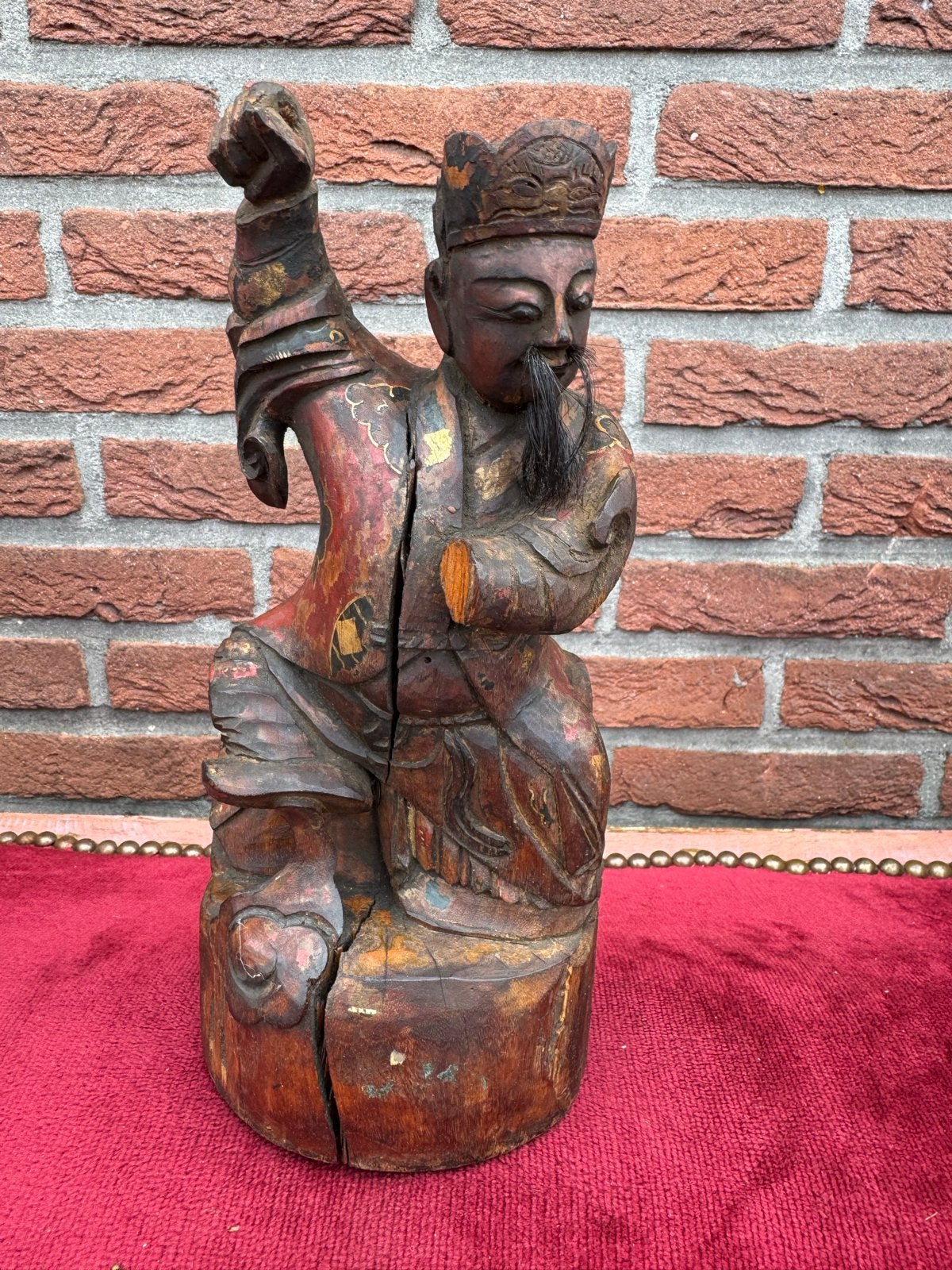 Antiek Chinees tempelbeeld, handwerk van hout, 28 cm, Hout, Ophalen of Verzenden, China, Meerkleurig