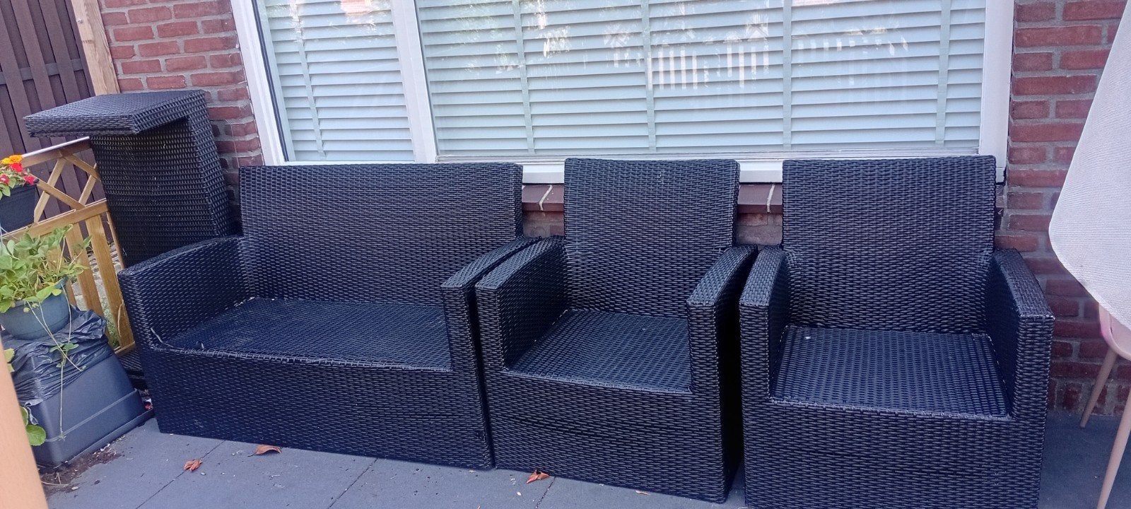 Zwarte Wicker Loungeset - Vandaag Ophalen!, Tuin en Terras, Tuinsets en Loungesets, 4 zitplaatsen, Gebruikt, Ophalen of Verzenden