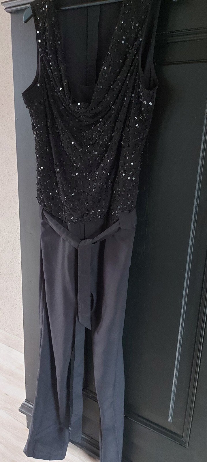 Elegante zwarte jumpsuit met pailletten, maat XL ( 1x gedrag, Kleding | Dames, Jumpsuits, Zwart, Maat 46/48 (XL) of groter, Ophalen of Verzenden