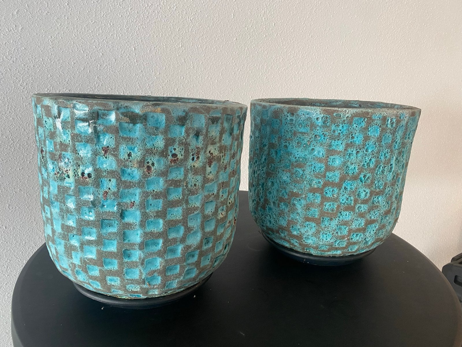 Keramische bloempot turquoise-blauw, 31 cm, Tuin en Terras, Bloempotten, Gebruikt, Rond, Binnen, Minder dan 40 cm