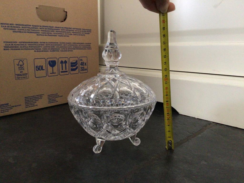 Glas bonbonnière glazen pot bonbons of chocola ‘kristal’, Ophalen, Zo goed als nieuw, Glas