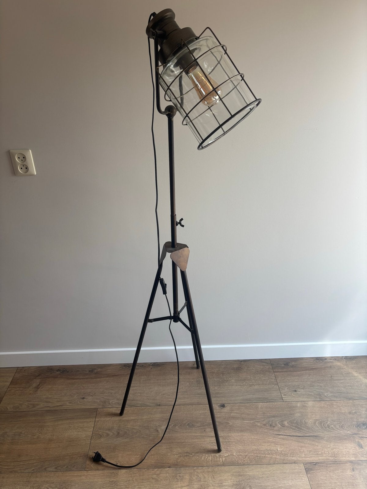Bronzen staande lamp, in hoogte verstelbaar, Huis en Inrichting, Lampen | Vloerlampen, Ophalen, Gebruikt, E27 (groot), Metaal